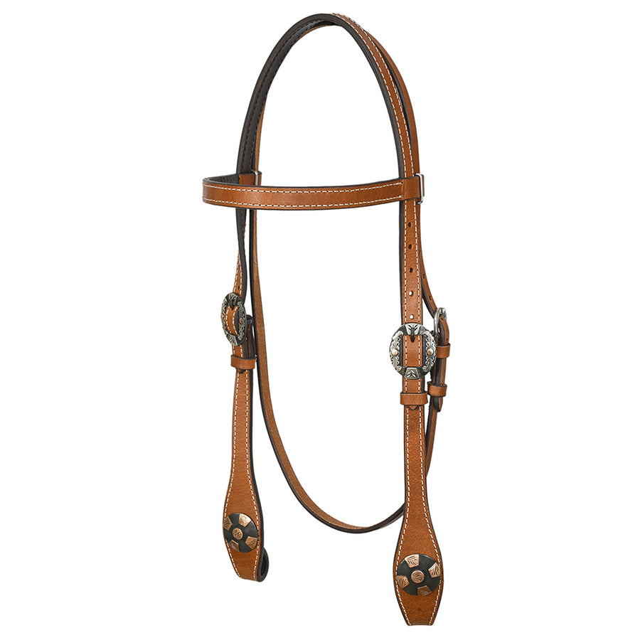 Hilason Western Horse Genuine Leather Headstall Bridle Engraved GS Concho Chestnut - Uhorse