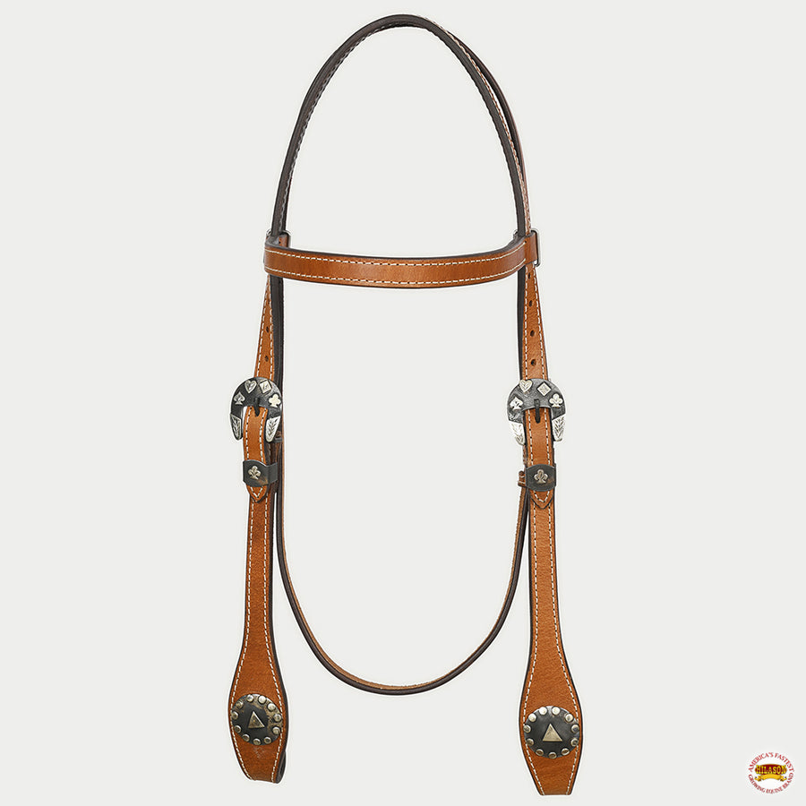 Hilason Western Horse Genuine Leather Headstall Bridle Engraved German Silver Concho Chestnut