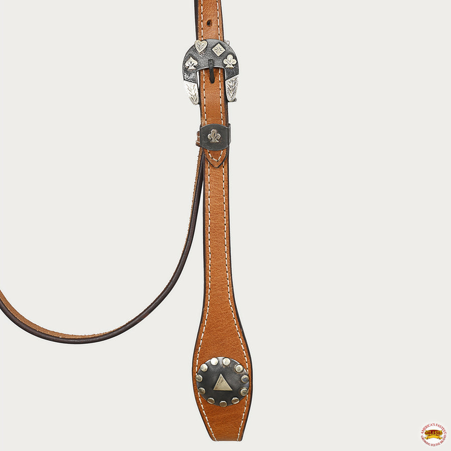 Hilason Western Horse Genuine Leather Headstall Bridle Engraved German Silver Concho Chestnut