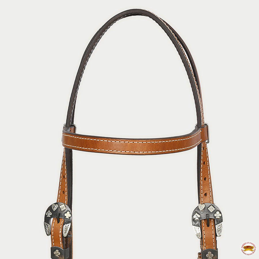 Hilason Western Horse Genuine Leather Headstall Bridle Engraved German Silver Concho Chestnut
