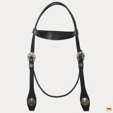 Hilason Western Horse Genuine Leather Headstall Bridle Engraved GS Concho Black