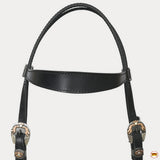 Hilason Western Horse Genuine Leather Headstall Bridle Engraved GS Concho Black