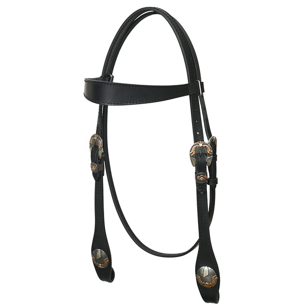 Hilason Western Horse Genuine Leather Headstall Bridle Engraved GS Concho Black - Uhorse