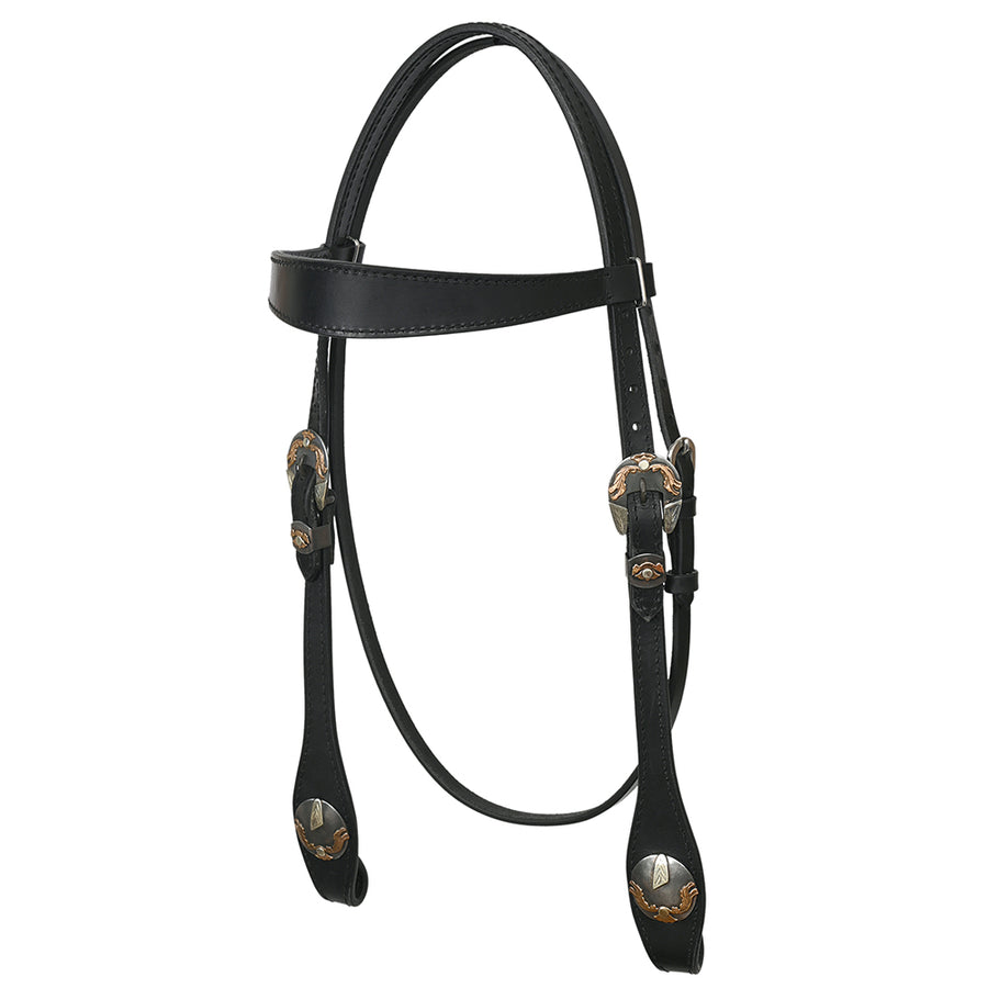 Hilason Western Horse Genuine Leather Headstall Bridle Engraved GS Concho Black - Uhorse