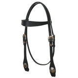 Hilason Western Horse Genuine Leather Headstall Bridle Engraved GS Concho Black