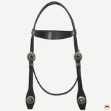 Hilason Western Horse Genuine Leather Headstall Bridle Engraved GS Concho Black