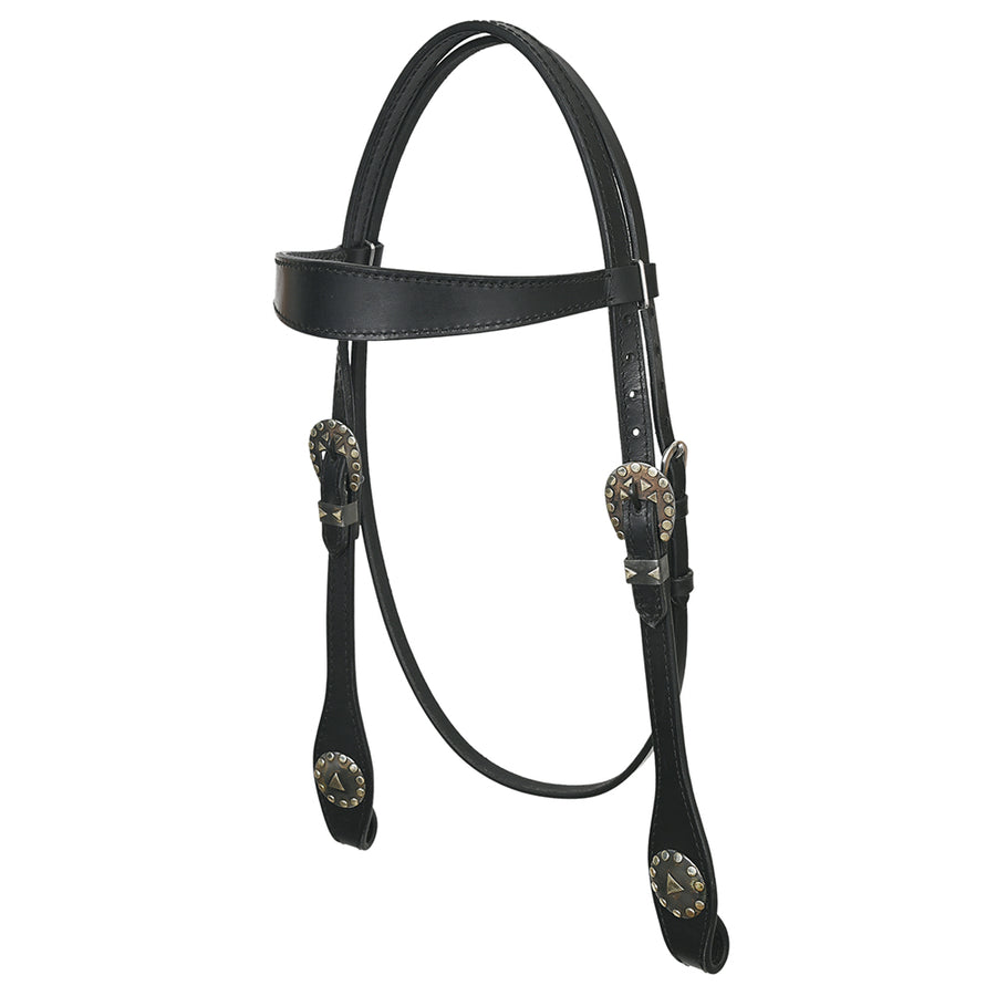 Hilason Western Horse Genuine Leather Headstall Bridle Engraved GS Concho Black - Uhorse