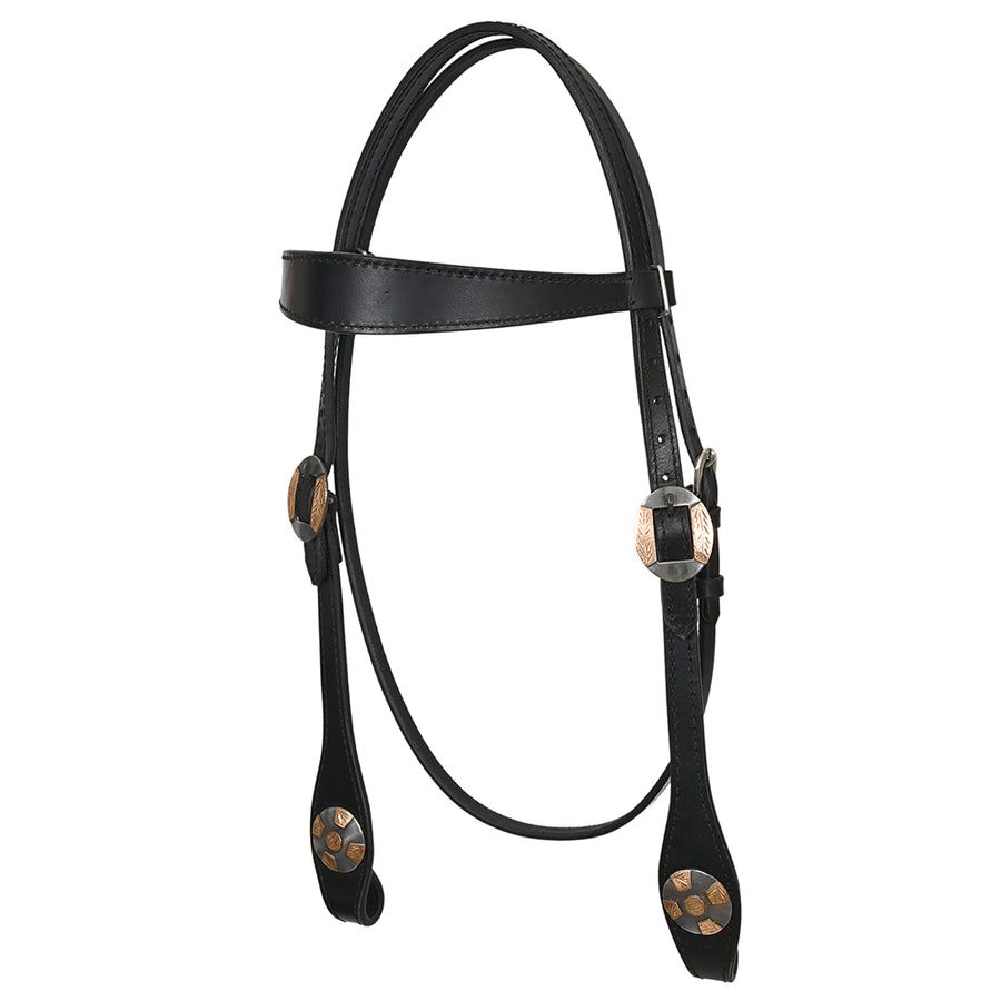 Hilason Western Horse Genuine Leather Headstall Bridle Engraved GS Concho Black - Uhorse