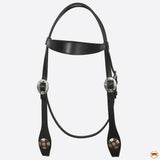 Hilason Western Horse Genuine Leather Headstall Bridle Engraved GS Concho Black