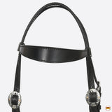 Hilason Western Horse Genuine Leather Headstall Bridle Engraved GS Concho Black