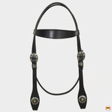 Hilason Western Horse Genuine Leather Headstall Bridle Engraved GS Concho Black