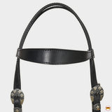 Hilason Western Horse Genuine Leather Headstall Bridle Engraved GS Concho Black