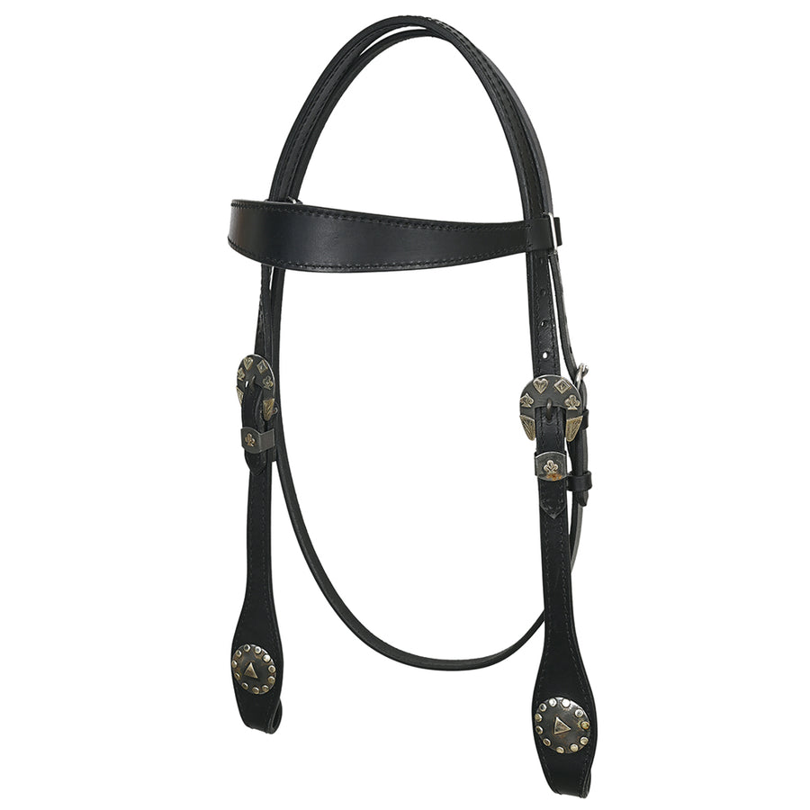 Hilason Western Horse Genuine Leather Headstall Bridle Engraved GS Concho Black - Uhorse
