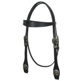 Hilason Western Horse Genuine Leather Headstall Bridle Engraved GS Concho Black