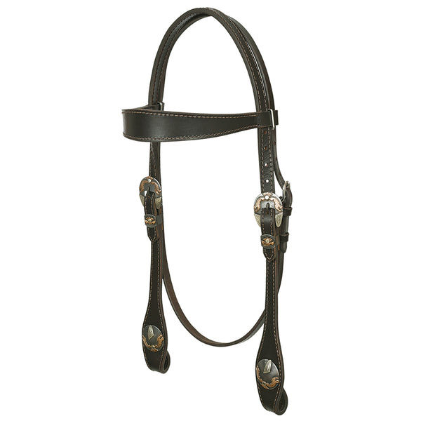 Hilason Western Horse Genuine Leather Headstall Bridle Engraved GS Concho Brown - Uhorse
