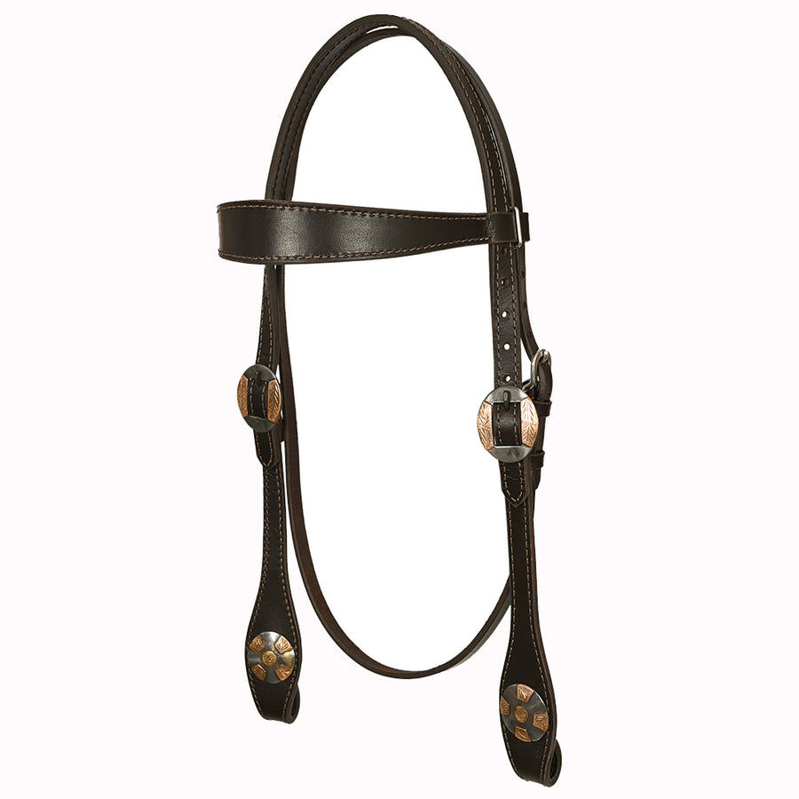 Hilason Western Horse Genuine Leather Headstall Bridle Engraved GS Concho Brown - Uhorse