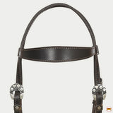 Hilason Western Horse Genuine Leather Headstall Bridle Engraved GS Concho Brown