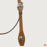 Hilason Western Horse Genuine Leather Headstall Bridle Engraved GS Concho Chestnut