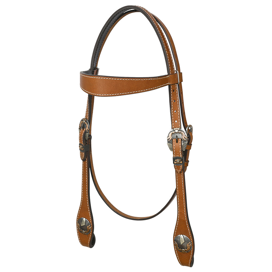 Hilason Western Horse Genuine Leather Headstall Bridle Engraved GS Concho Chestnut - Uhorse