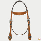 Hilason Western Horse Genuine Leather Headstall Bridle Engraved GS Concho Chestnut