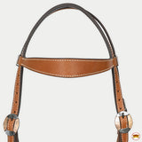 Hilason Western Horse Genuine Leather Headstall Bridle Engraved GS Concho Chestnut