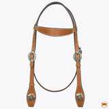 Hilason Western Horse Genuine Leather Headstall Bridle Engraved GS Concho Chestnut