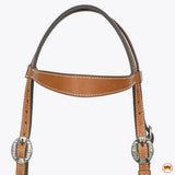 Hilason Western Horse Genuine Leather Headstall Bridle Engraved GS Concho Chestnut