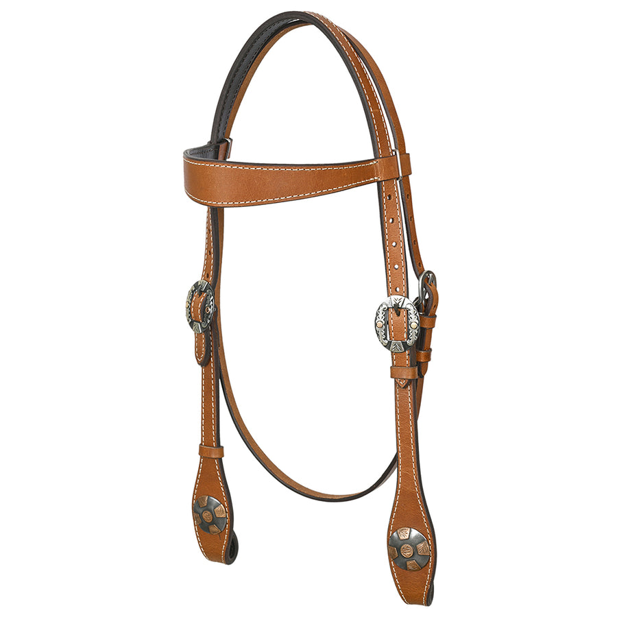 Hilason Western Horse Genuine Leather Headstall Bridle Engraved GS Concho Chestnut - Uhorse