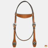 Hilason Western Horse Genuine Leather Headstall Bridle Engraved GS Concho Chestnut