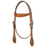 Hilason Western Horse Genuine Leather Headstall Bridle Engraved GS Concho Chestnut