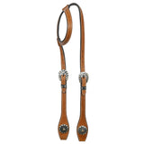 Hilason Western Horse Genuine Leather One Ear Headstall Bridle Engraved GS Concho Chestnut