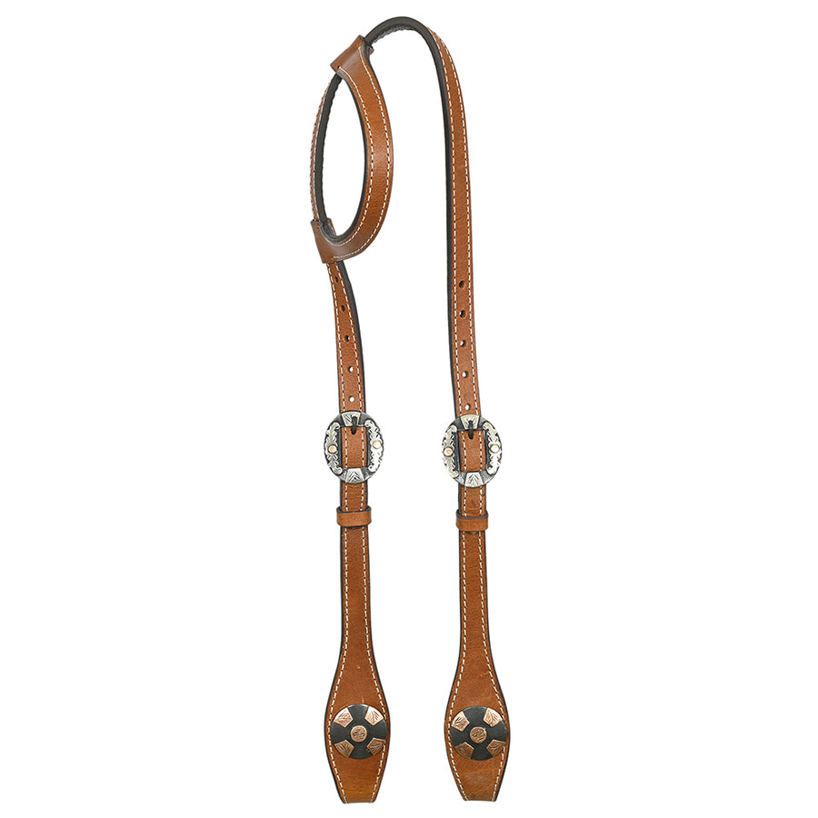 Hilason Western Horse Genuine Leather One Ear Headstall Bridle Engraved GS Concho Chestnut - Uhorse