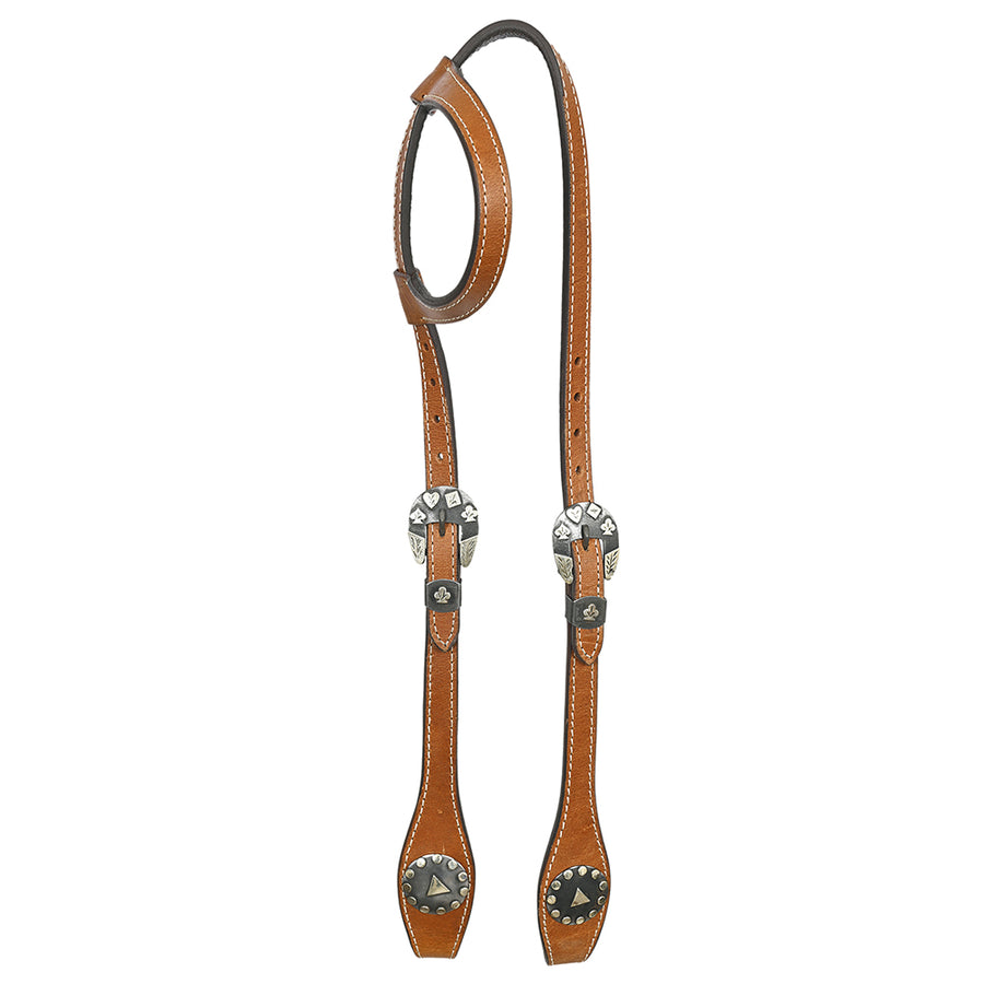 Hilason Western Horse Genuine Leather One Ear Headstall Bridle Engraved GS Concho Chestnut - Uhorse