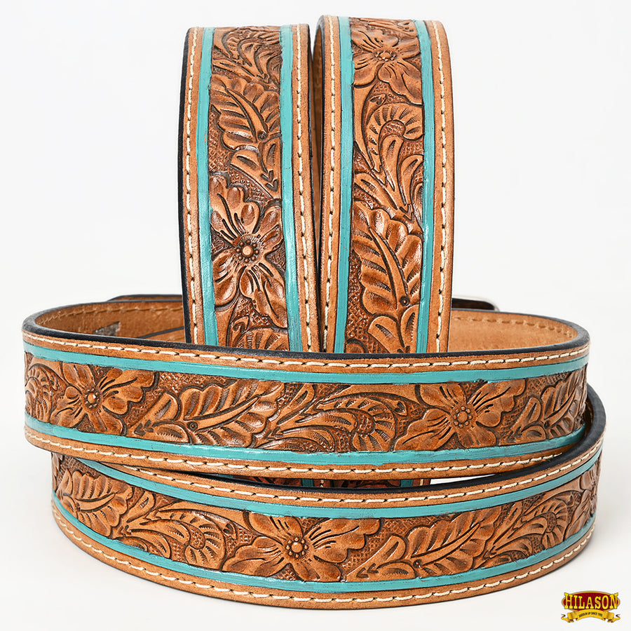 HILASON Western Genuine Leather Belt for Men Women Cowboy Cowgirl Handmade Unisex Full Grain Heavy Duty Floral Tooled