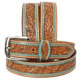 HILASON Hand Tooled Genuine Leather Hand Crafted Unisex Western Belt Removable Buckle Full Grain Western Belt for Men Women