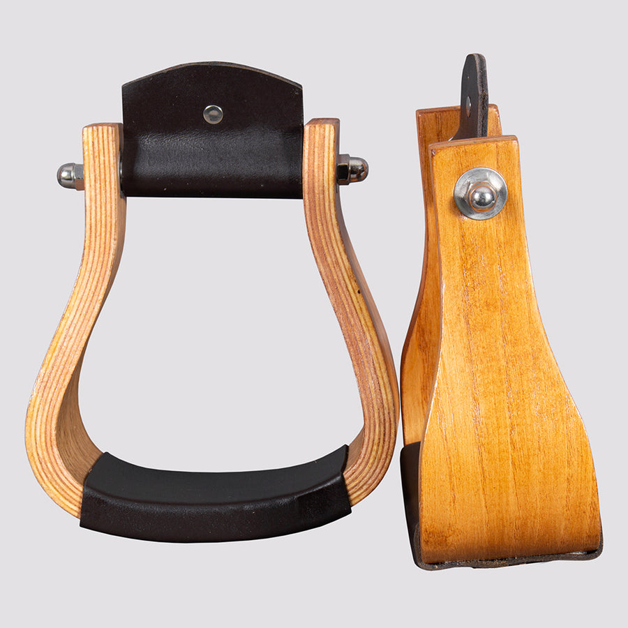 BAR H EQUINE Western Horse Oak Wood Genuine Leather Cover Bell Stirrup Tan - Uhorse