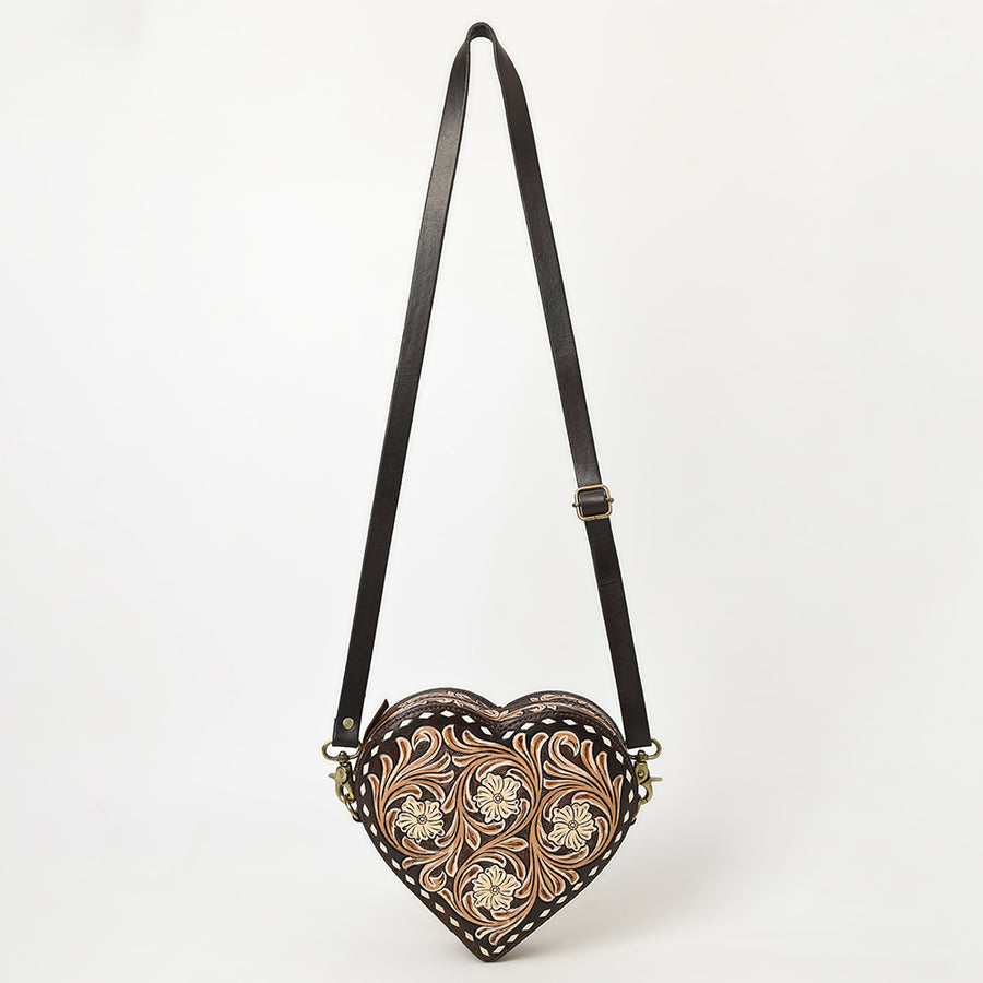 American Darling Hand Tooled Floral Carved Canteen Bag Vegetable-Tanned Genuine Leather Western Crossbody with YKK Zipper