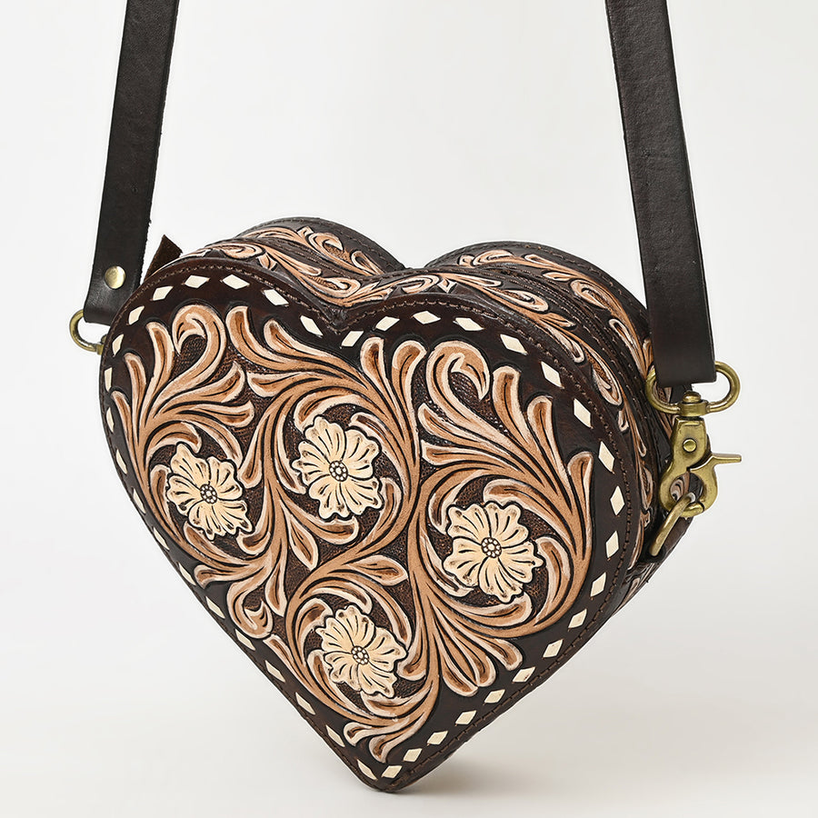 American Darling Hand Tooled Leather Canteen Bag Floral Carved Crossbody - Uhorse
