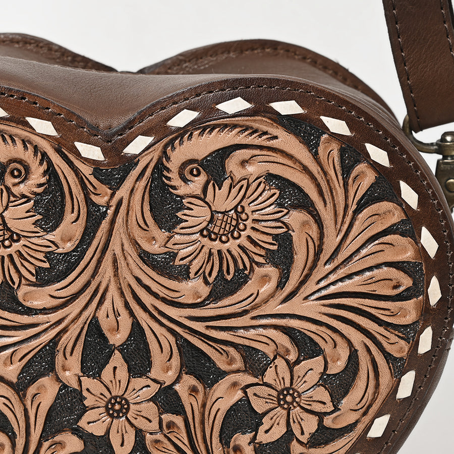 American Darling Hand Tooled Floral Carved Canteen Bag Vegetable-Tanned Genuine Leather Western Crossbody with YKK Zipper