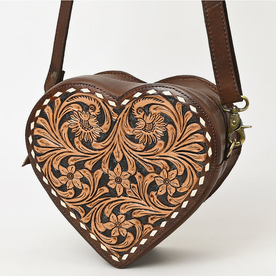 American Darling Hand Tooled Leather Canteen Bag Floral Carved Crossbody - Uhorse