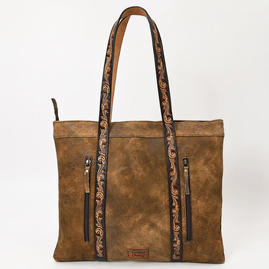American Darling Leather Hand Tooled Floral Carved Tote Bag Eco-Friendly Vegetable-Tanned Genuine Leather Western Purse YKK Zipper