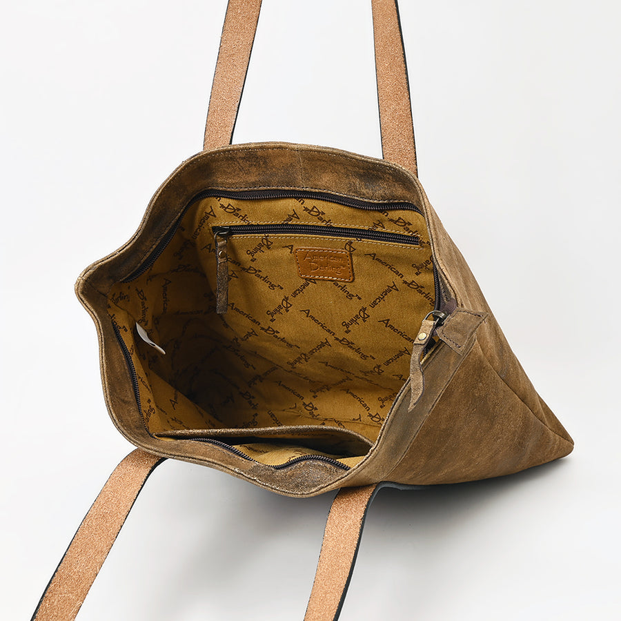 American Darling Leather Hand Tooled Floral Carved Tote Bag Eco-Friendly Vegetable-Tanned Genuine Leather Western Purse YKK Zipper