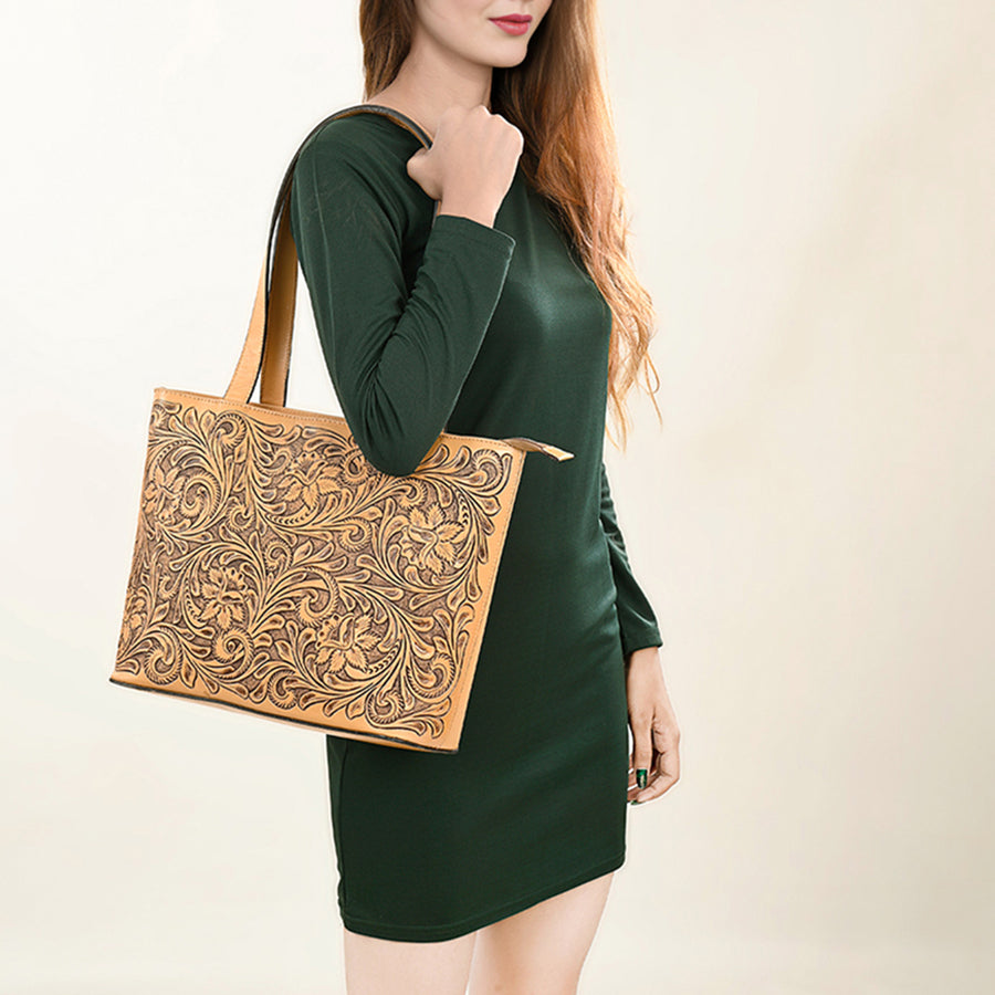 American Darling Tote Hand tooled Genuine Suede Leather Women Bag Western Handbag Purse | Travel Bags