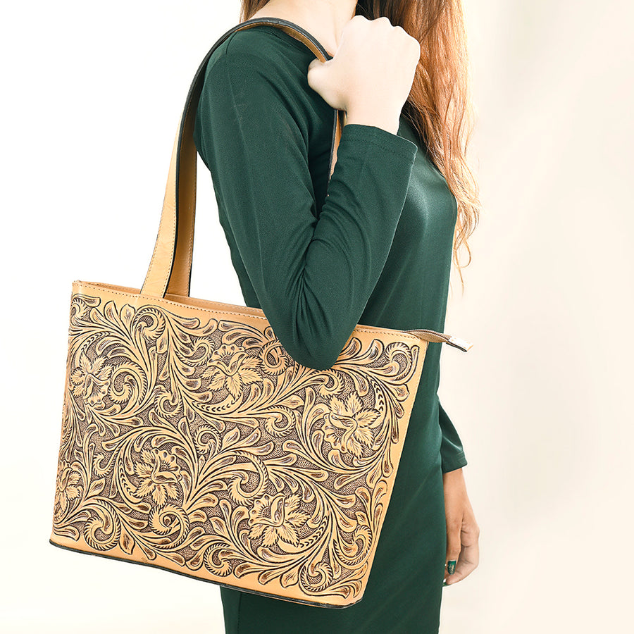 American Darling Tote Hand tooled Genuine Suede Leather Women Bag Western Handbag Purse | Travel Bags