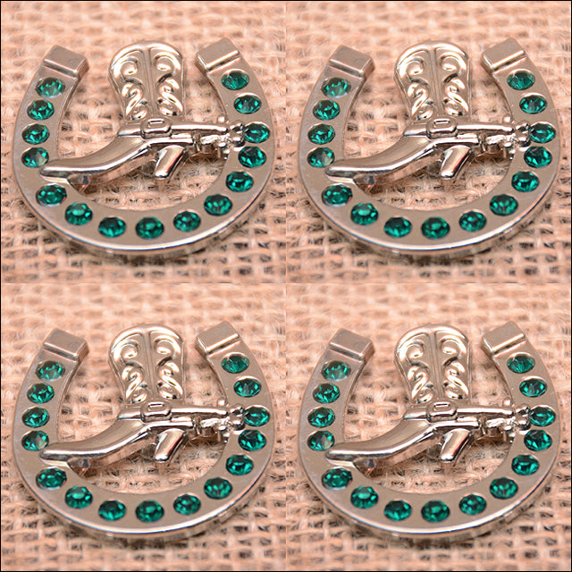 HILASON Western Screw Back Concho Emerald Horseshoe Boots Crystals Headstall Tack| Western Concho Belt | Slotted Conchos