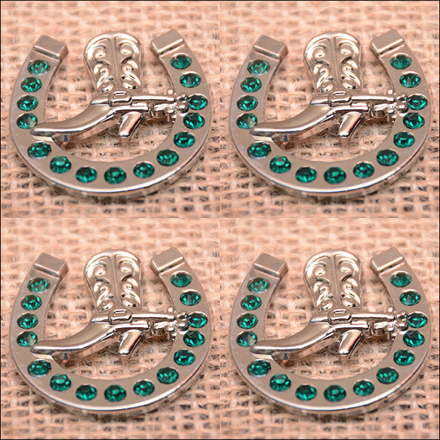 HILASON Western Screw Back Concho Emerald Horseshoe Boots Crystals Headstall Tack| Belt | Slotted Conchos