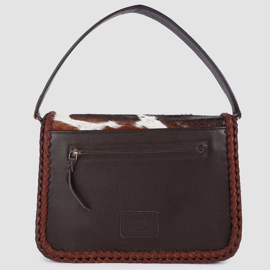 American Darling Shoulder Bag Western Hair-On Cowhide Genuine Leather Handcrafted Purse with Braided Trim and YKK Zipper