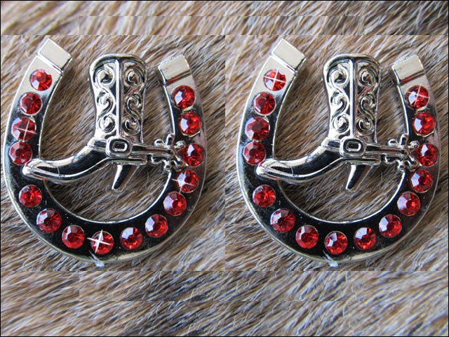 Western Screw Back Concho Red Horseshoe Boots Crystals Hilason
