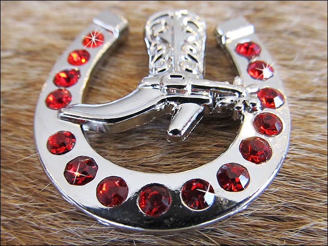 Western Screw Back Concho Red Horseshoe Boots Crystals Hilason