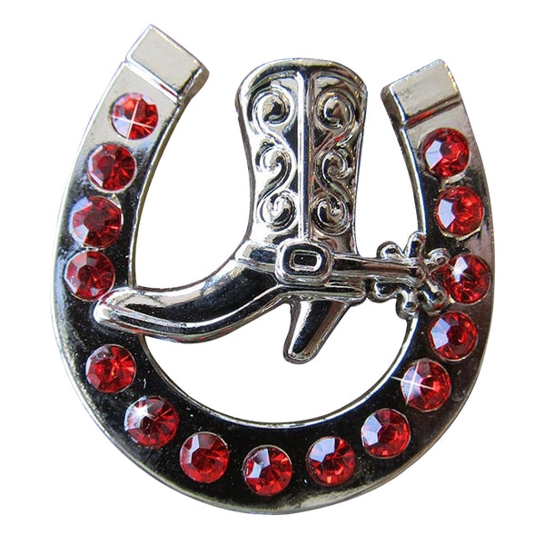 Western Screw Back Concho Red Horseshoe Boots Crystals Headstall Tack - Hilason